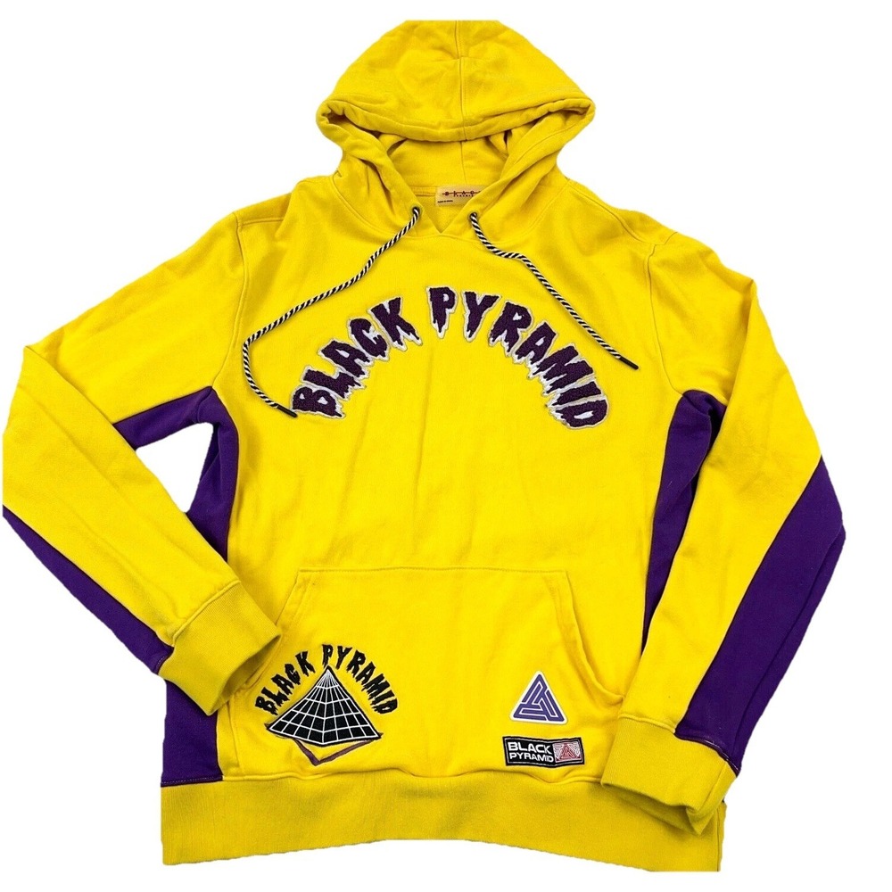 Black Pyramid Hoodie Men Large Yellow Purple Sweatshirt Sweater Spell Out